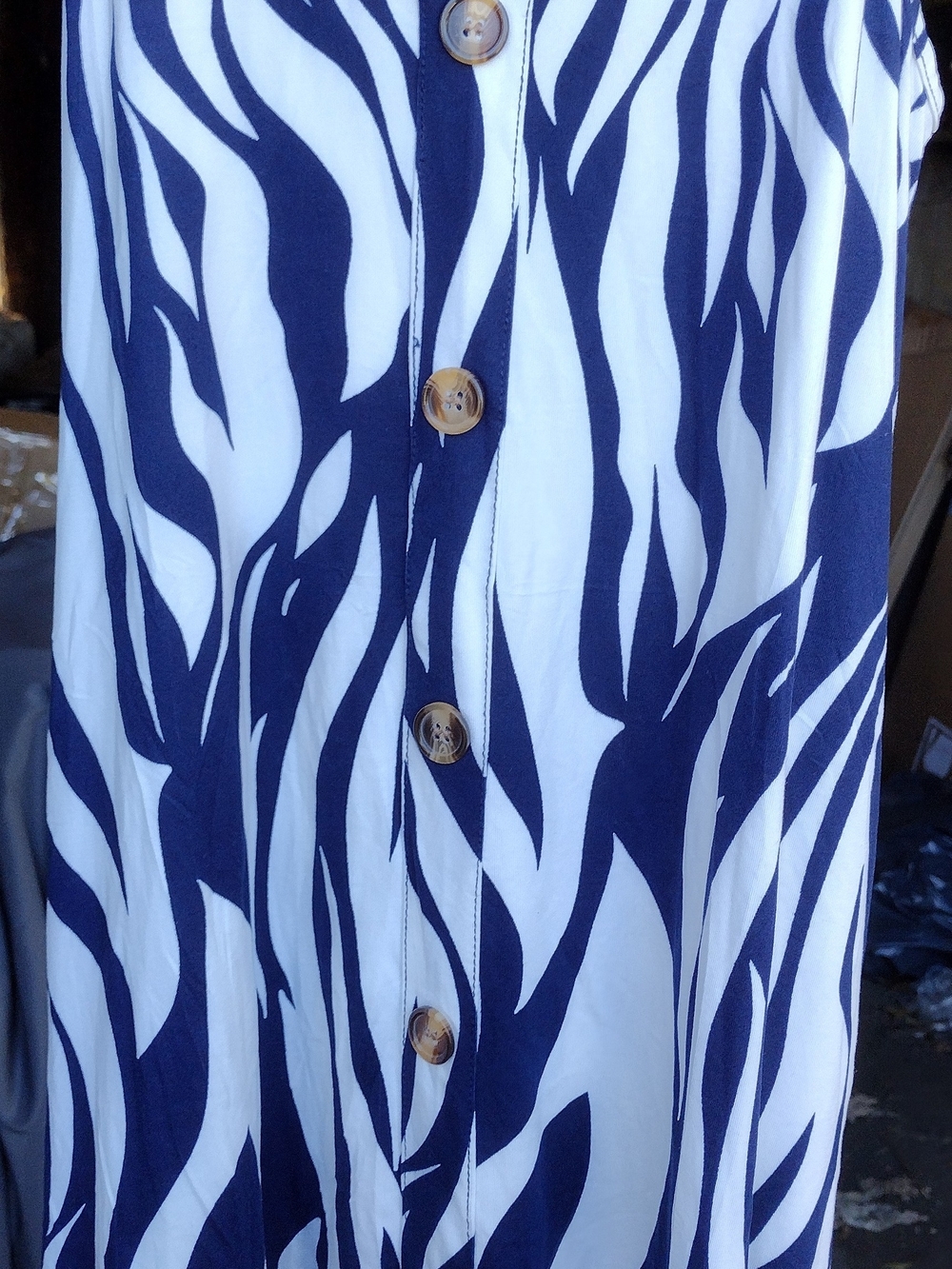 Navy and White Maxi Dress with Button Front